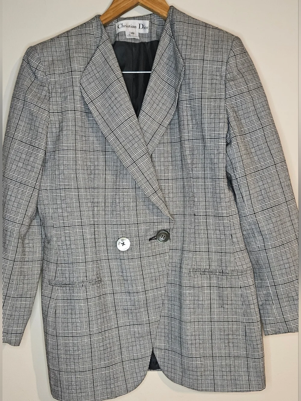 Vintage Christian Dior Women's Blazer Size 10 – Houndstooth / Glen Plaid